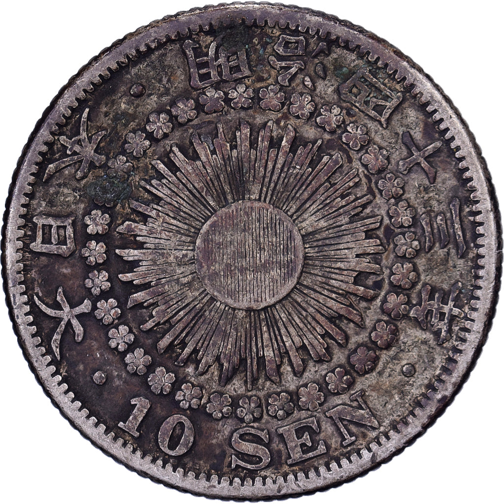 Japon, Mutsuhito, 10 Sen, Ère Meiji, Yr. 43 (1910), Argent, TB+