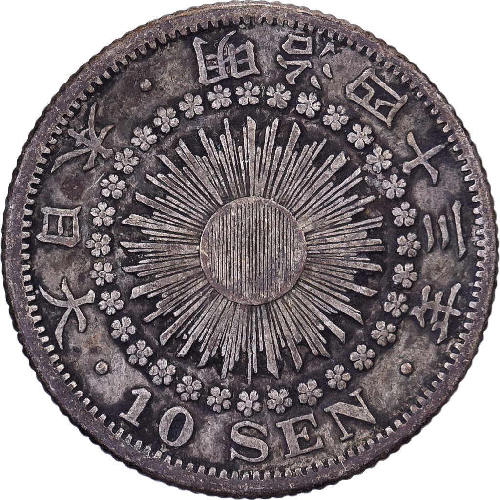 Japon, Mutsuhito, 10 Sen, Ère Meiji, Yr. 43 (1910), Argent, TB+