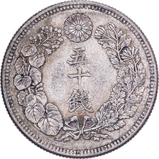 Japon, Mutsuhito, 50 Sen, Ère Meiji, Yr. 44 (1911), Argent, TTB+