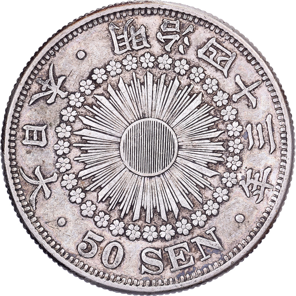 Japan, Mutsuhito, 50 Sen, Meiji Era, Yr. 43 (1910), Silver, EF(40-45)