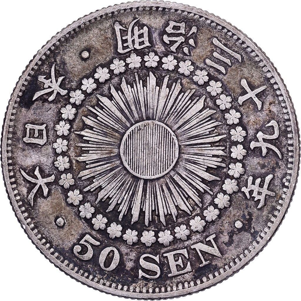Japon, Mutsuhito, 50 Sen, Ère Meiji, An 39 (1906), Argent, TTB
