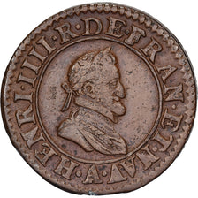 France, Henri IV, Double Tournois, 1598, Paris, Cuivre, TTB+