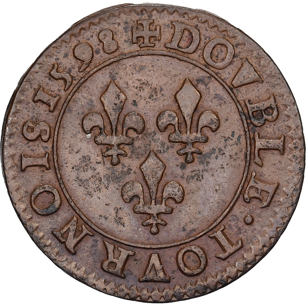 France, Henri IV, Double Tournois, 1598, Paris, Cuivre, TTB+