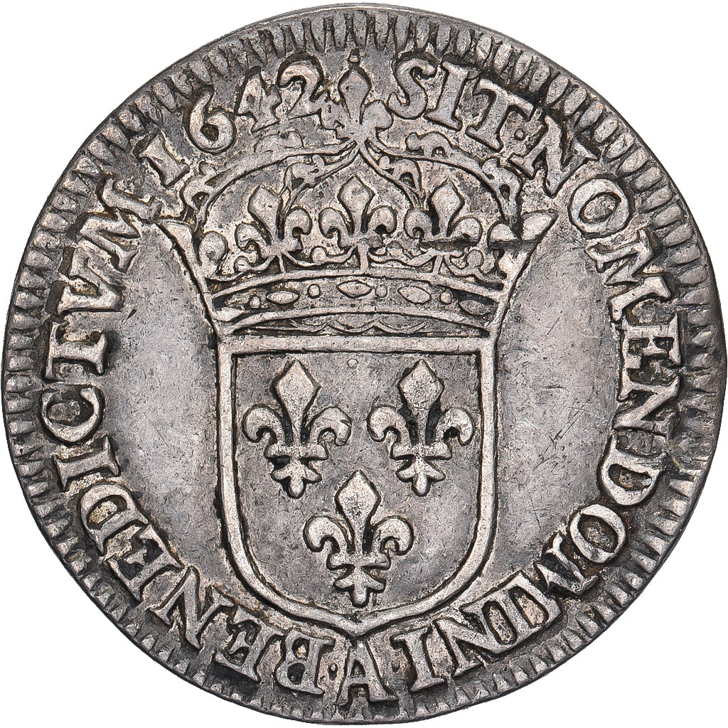 França, Louis XIII, 1/12 Ecu, 1642, Paris, Prata, EF(40-45), Gadoury:46