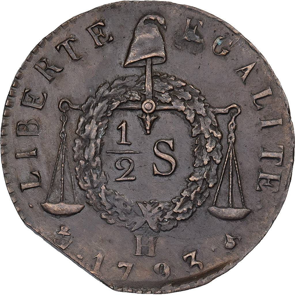 França, Convention, 1/2 sol à la balance, 1793 / AN II, La Rochelle, Nova