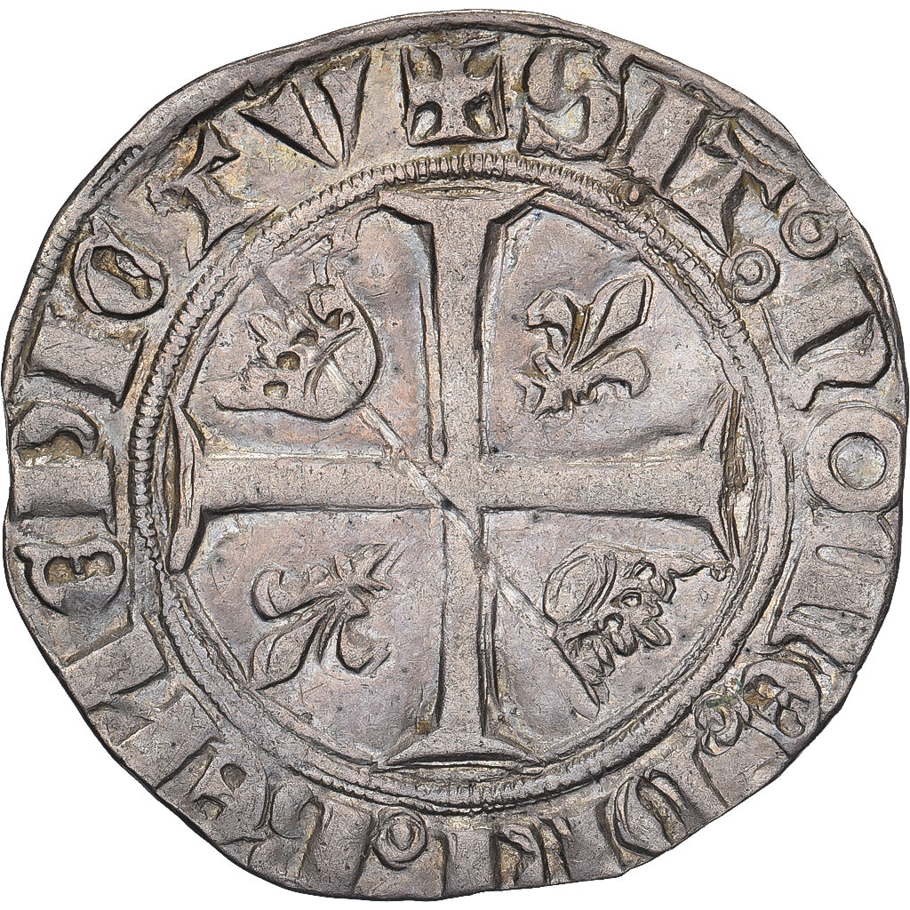 France, Charles VI, Blanc Guénar, n.d. (1389-1418), Romans, Billon, TB+