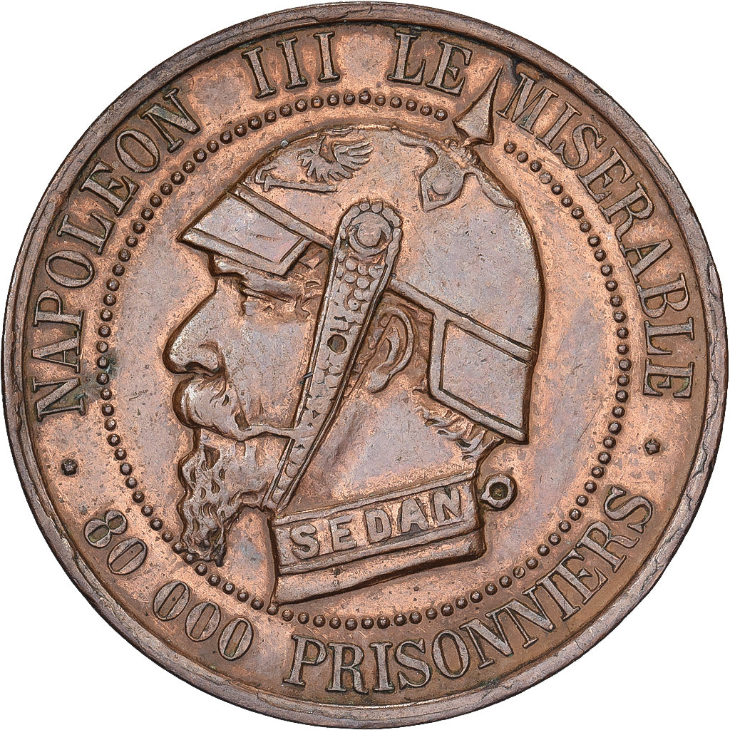 França, Module de 10 Centimes, Napoléon III le misérable, satirique, Bronze