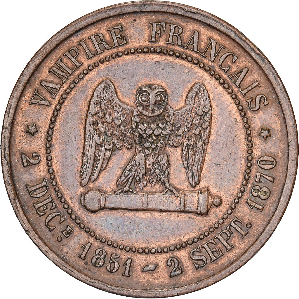 França, Module de 10 Centimes, Napoléon III le misérable, satirique, Bronze