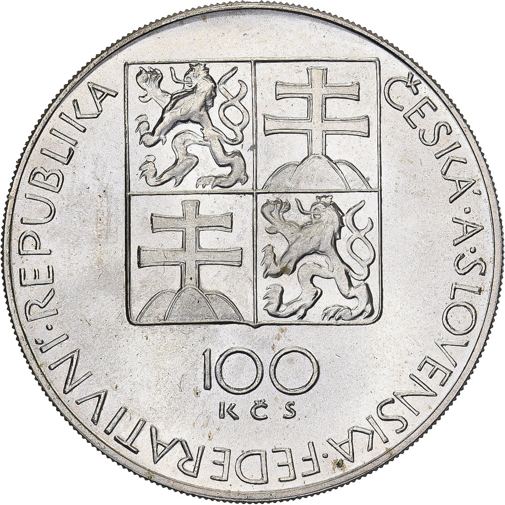 Tschechoslowakei, 100 Korun, Wolfgang Amadeus Mozart, 1991, Silber, UNZ