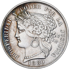 Peru, 5 Pesetas, 1880, Lima, Srebro, AU(50-53)