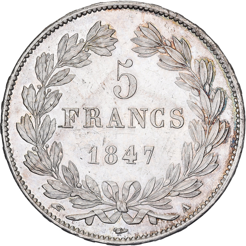 França, Louis Philippe I, 5 Francs, 1847, Paris, Prata, MS(63), Gadoury:678a