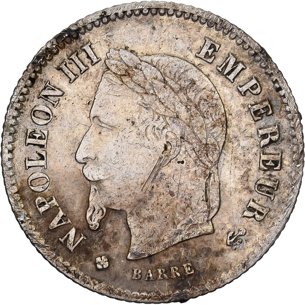 França, Napoleon III, 20 Centimes, 1867, Strasbourg, Prata, EF(40-45)