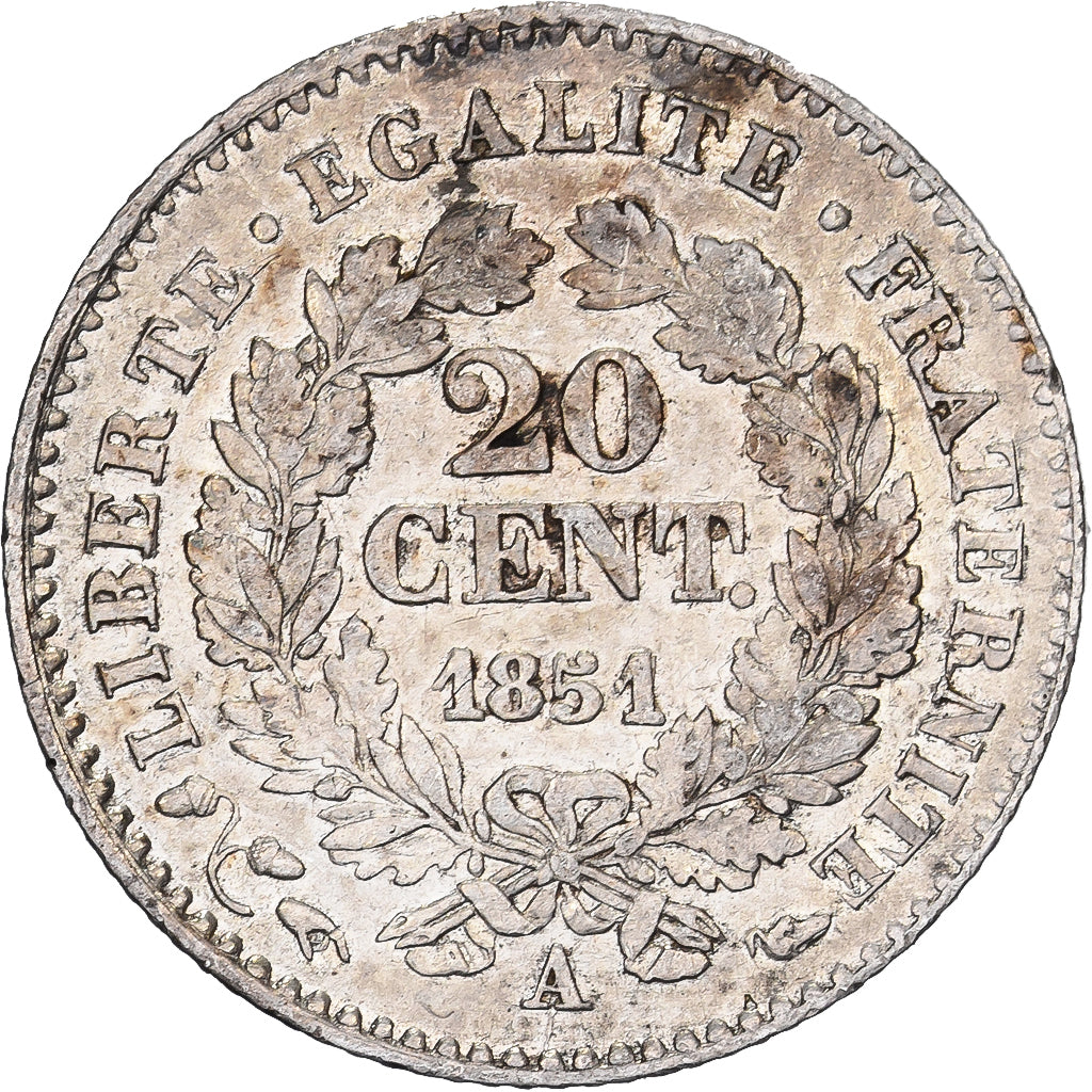 France, 20 Centimes, Cérès, 1851, Paris, Silver, AU(50-53), Gadoury:303