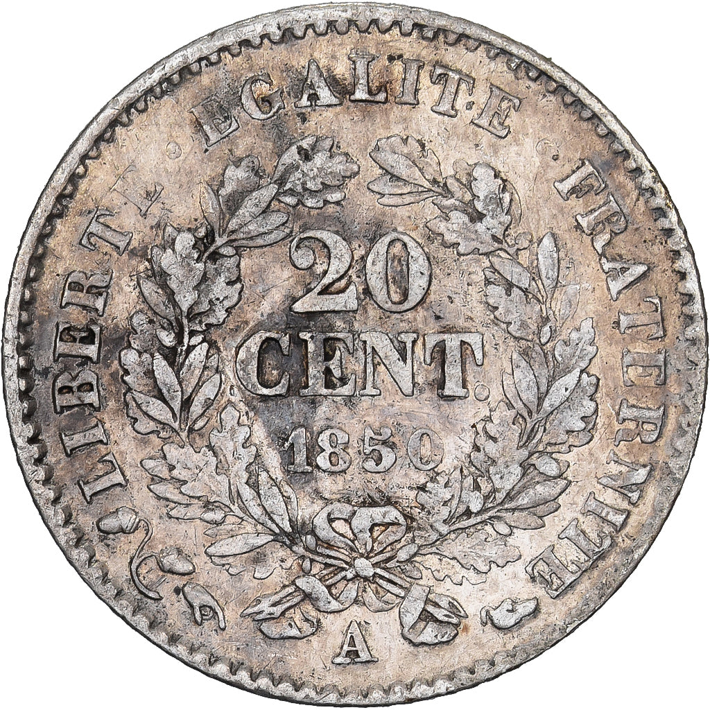 Frankrijk, 20 Centimes, Cérès, 1850, Paris, Zilver, ZF, Gadoury:303