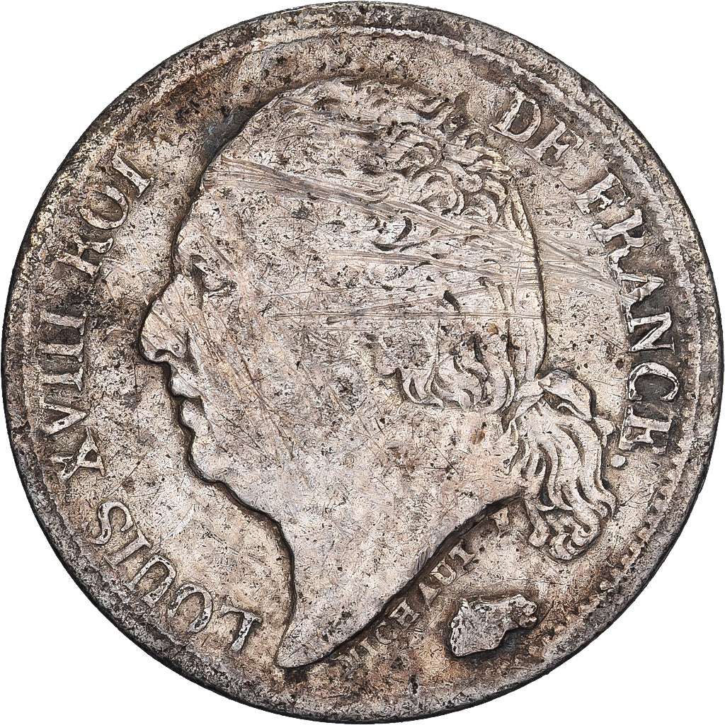 Frankrijk, Louis XVIII, 1/2 Franc, 1822, Paris, Zilver, FR, Gadoury:401