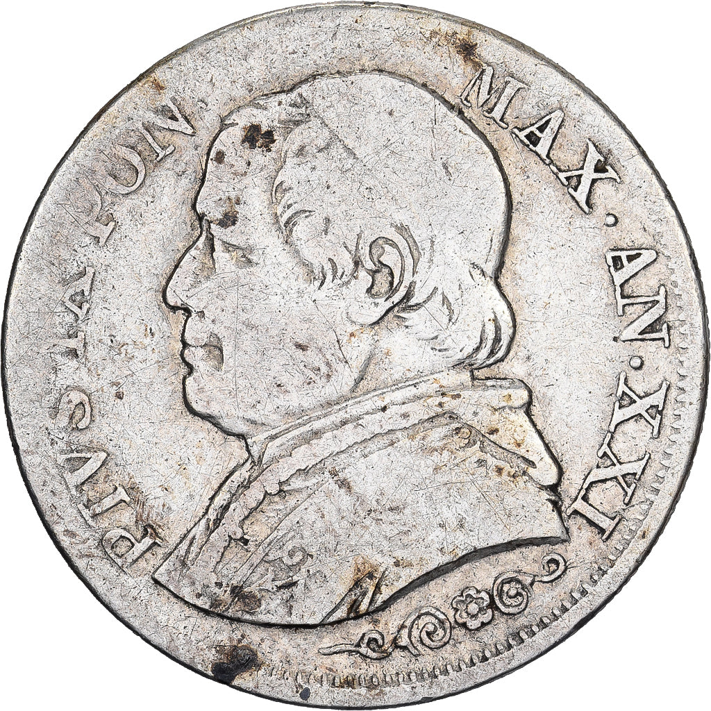 Papal States, Pius IX, 1 Lira, 1867, Rome, Silver, VF(20-25)
