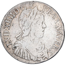 Francia, Louis XIV, 1/2 Écu à la mèche longue, 1650, Montpellier, Plata, BC+