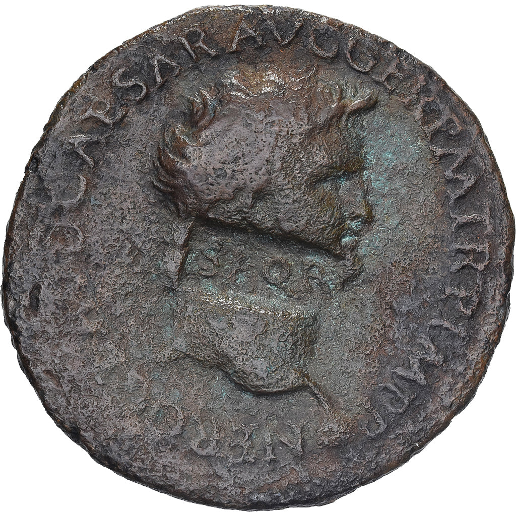 Nero, As, 62-68, Lugdunum, Countermarked, Brązowy, VF(20-25), RIC:475