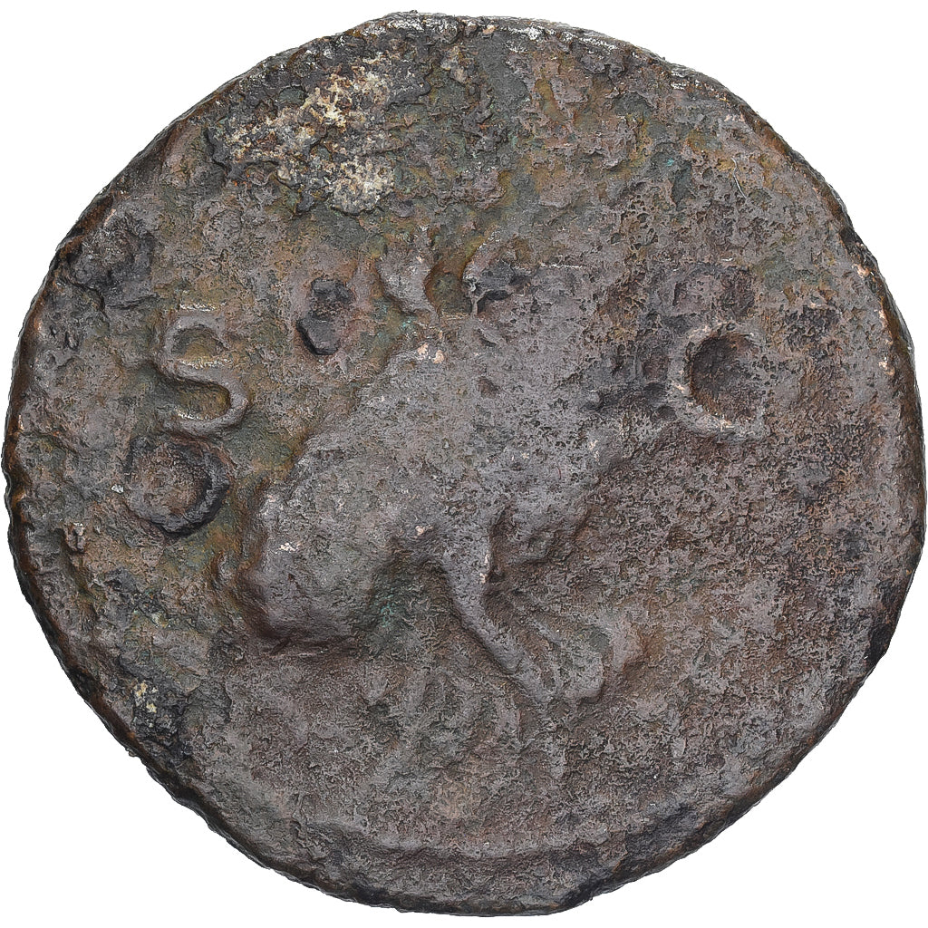 Nero, As, 62-68, Lugdunum, Countermarked, Brązowy, VF(20-25), RIC:475