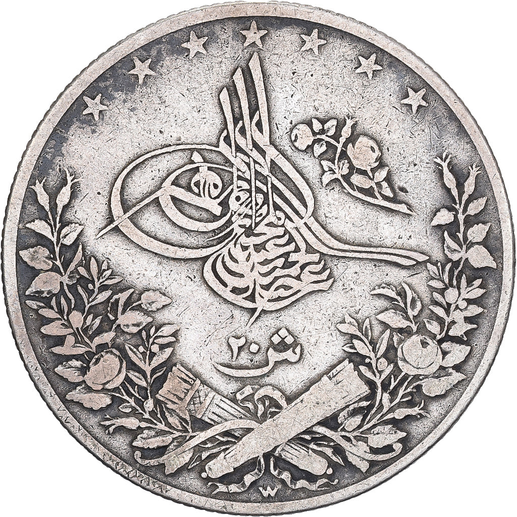 Egitto, 20 Qirsh, 1885/AH1293/11, Berlin, Argento, BB