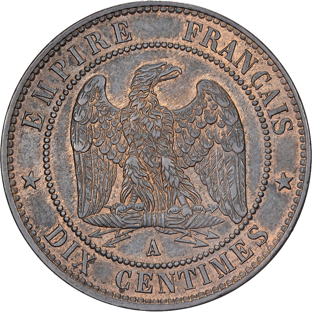 Frankrijk, Napoleon III, 10 Centimes, 1863, Paris, Bronzen, PR+, Gadoury:253
