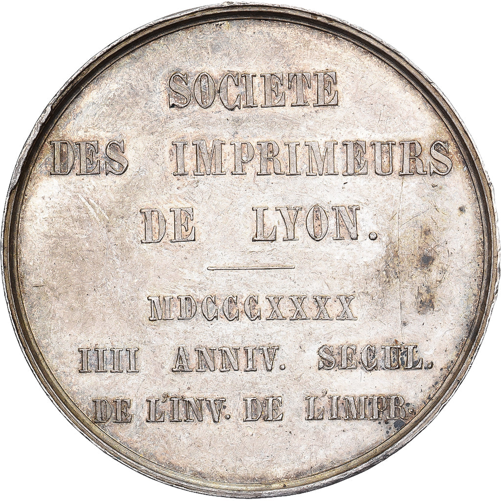 France, Token, Société des Imprimeurs de Lyon, 1840, Silver, MS(60-62)