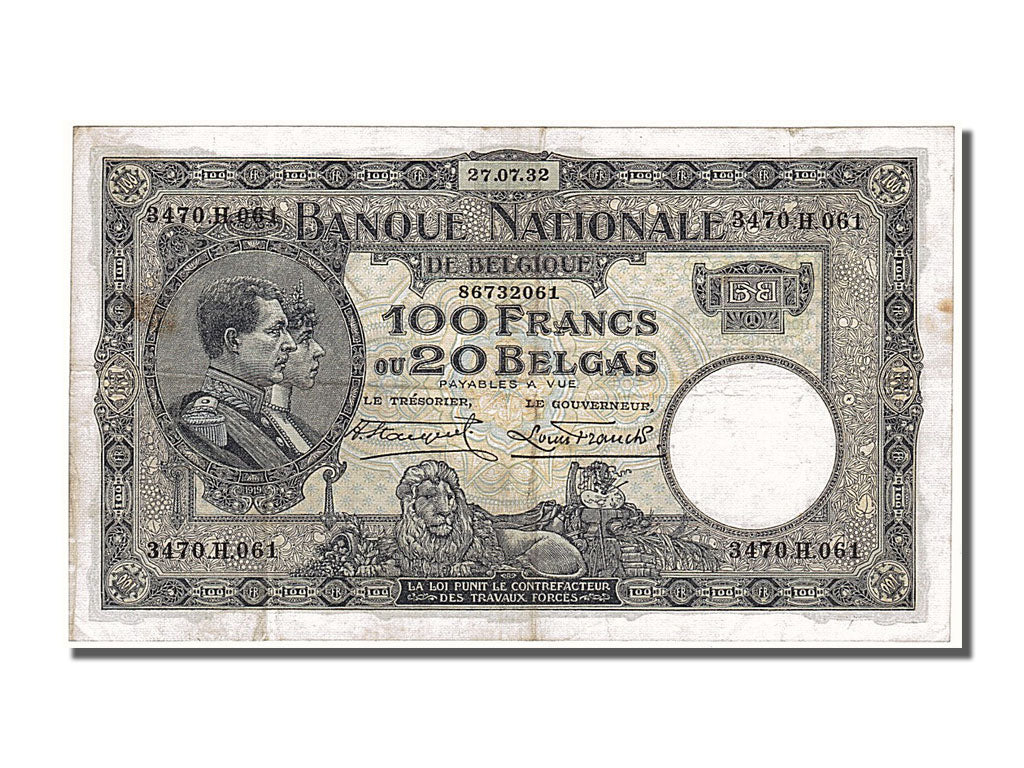 Banknot, Belgia, 100 Francs-20 Belgas, 1932, 1932-07-27, EF(40-45)
