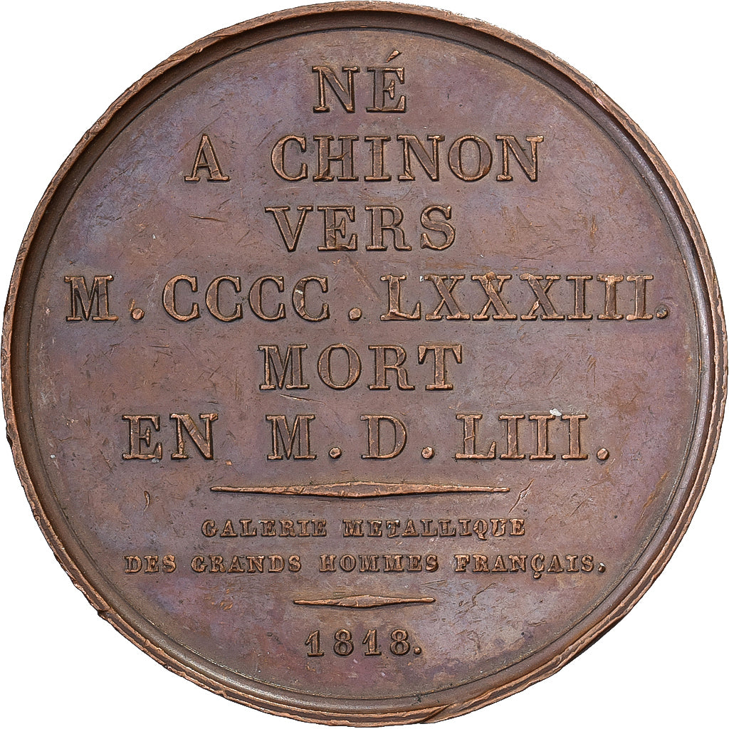 França, medalha, François Rabelais, Galerie Métallique, 1818, Bronze