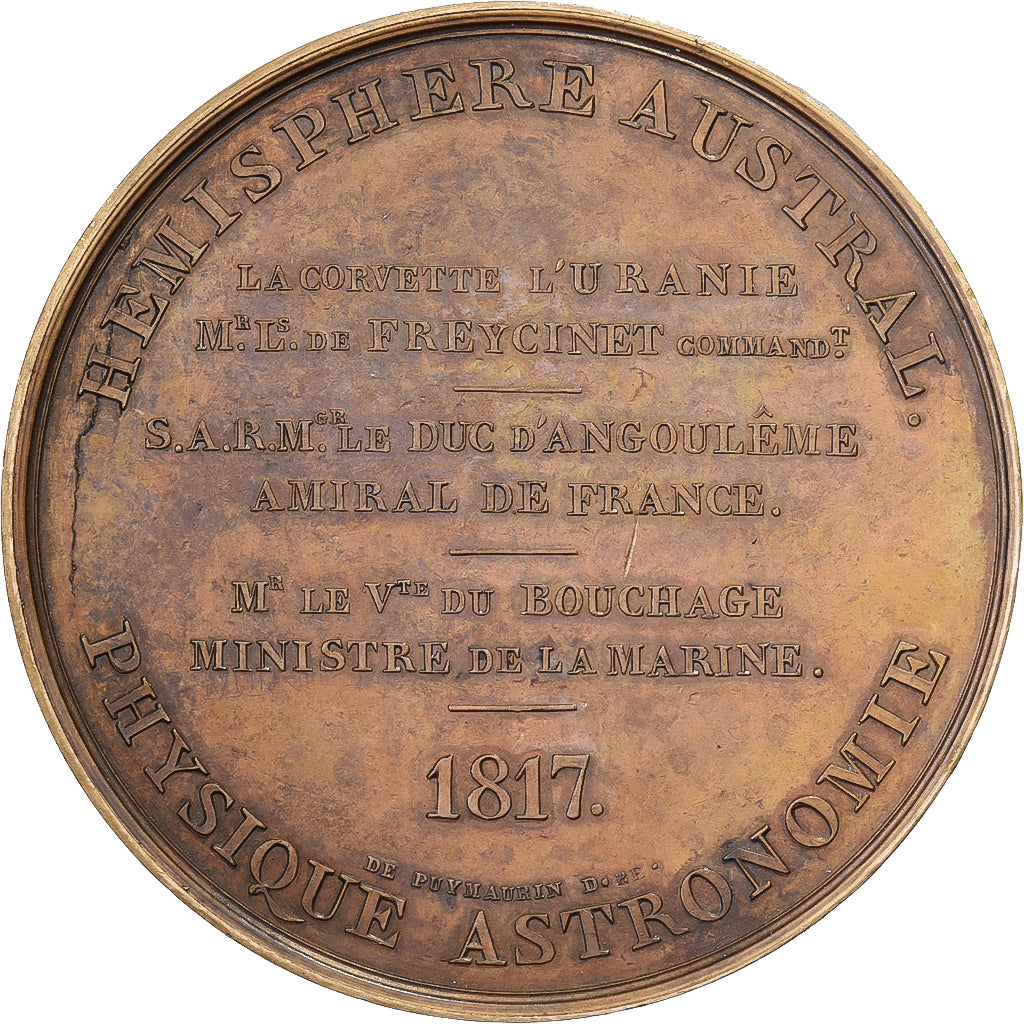 Francja, medal, Tour du Monde, Corvette Uranie, Hémisphère Austral, 1817