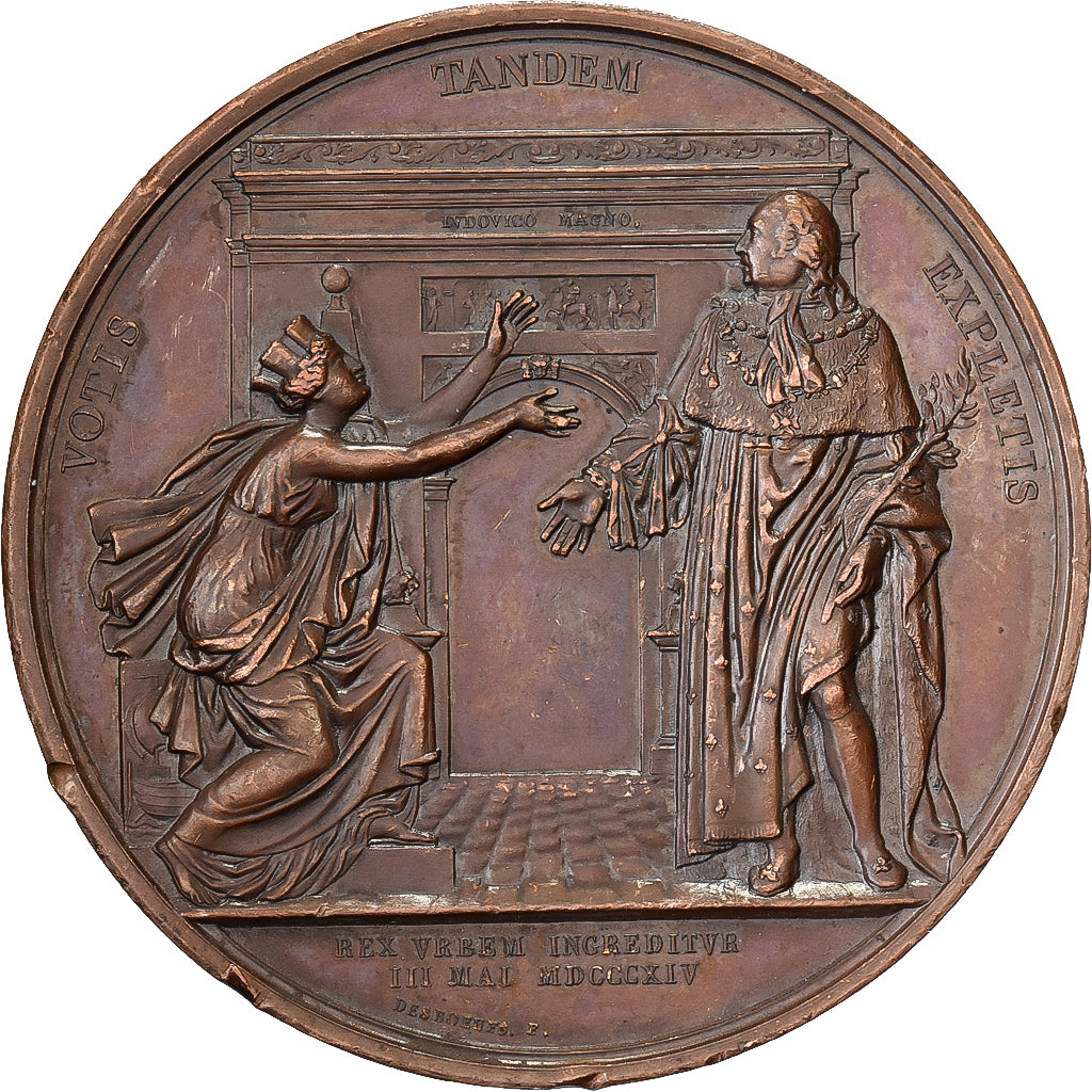 France, Medal, Entrée de Louis XVIII à Paris, 1814, Bronze, Andrieu, AU(55-58)