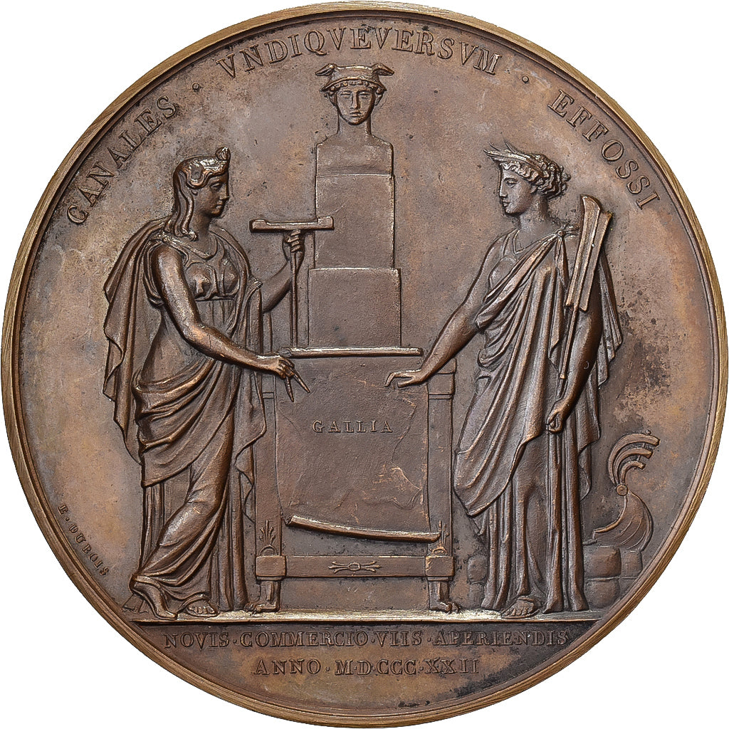 França, medalha, Luís XVIII, Creusement des Canaux, 1822, Bronze, Andrieu