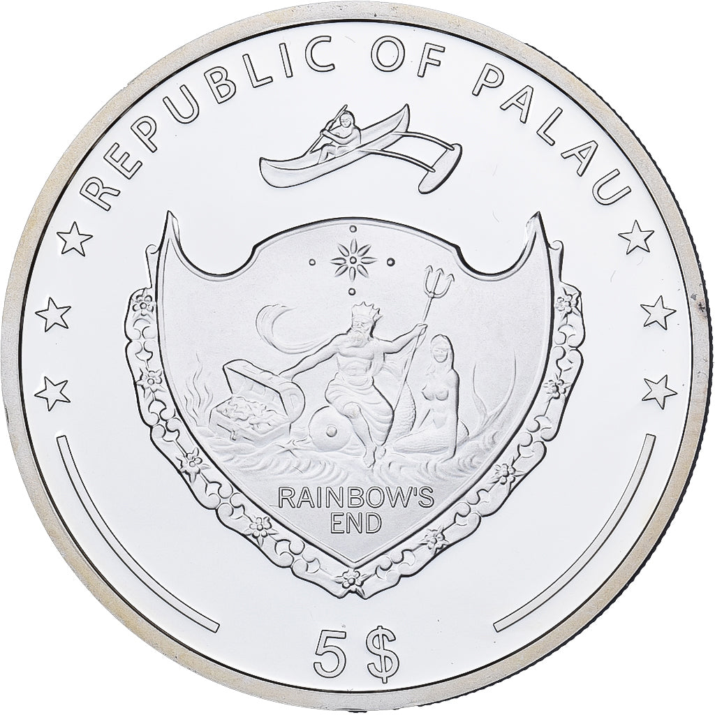 Palau, 5 Dollars, Aston Martin DB5, 125 Years of Automobile, 2012, Proof, Prata