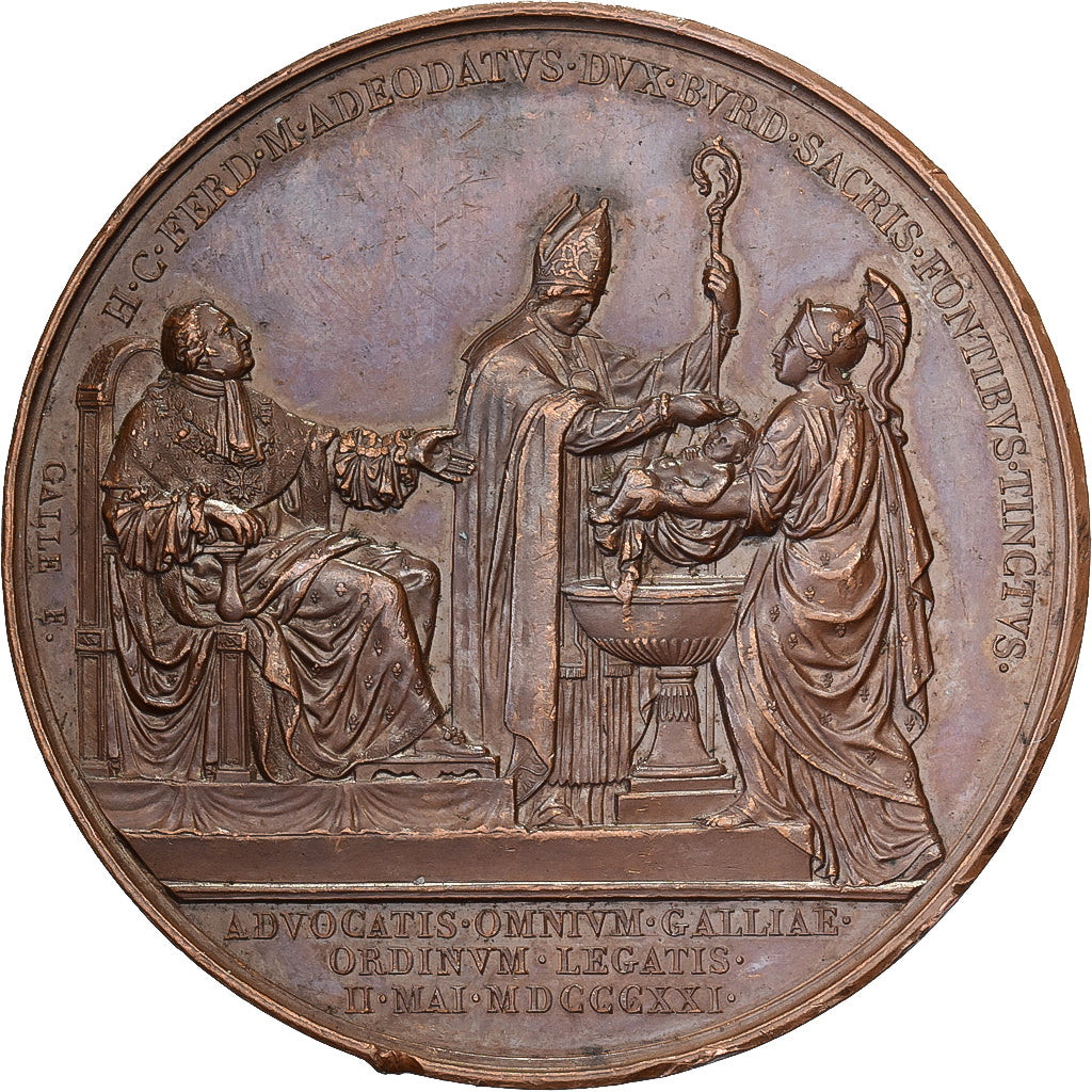 France, Médaille, Louis XVIII, Baptême du Duc de Bordeaux, 1821, Bronze, SUP+