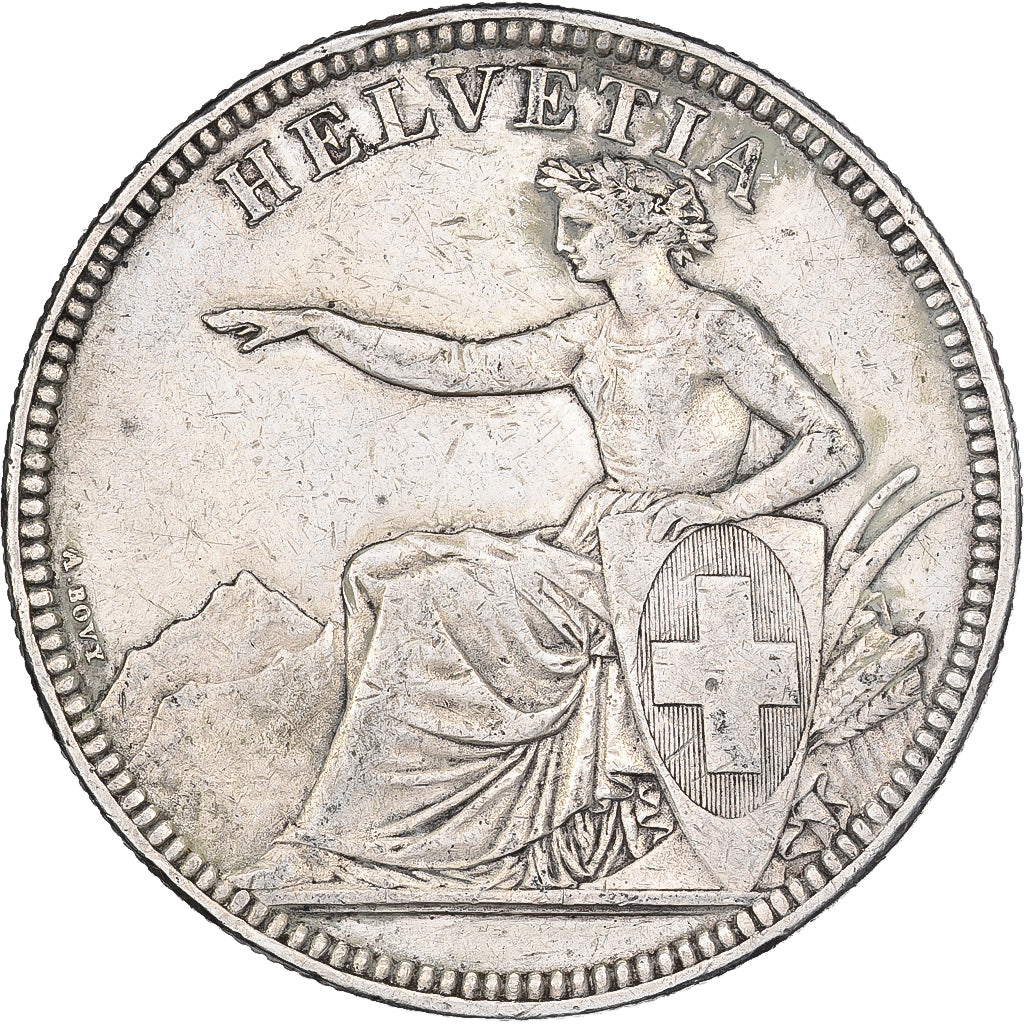 Switzerland, 5 Francs, Helvetia, 1873, Bern, Silver, EF(40-45)