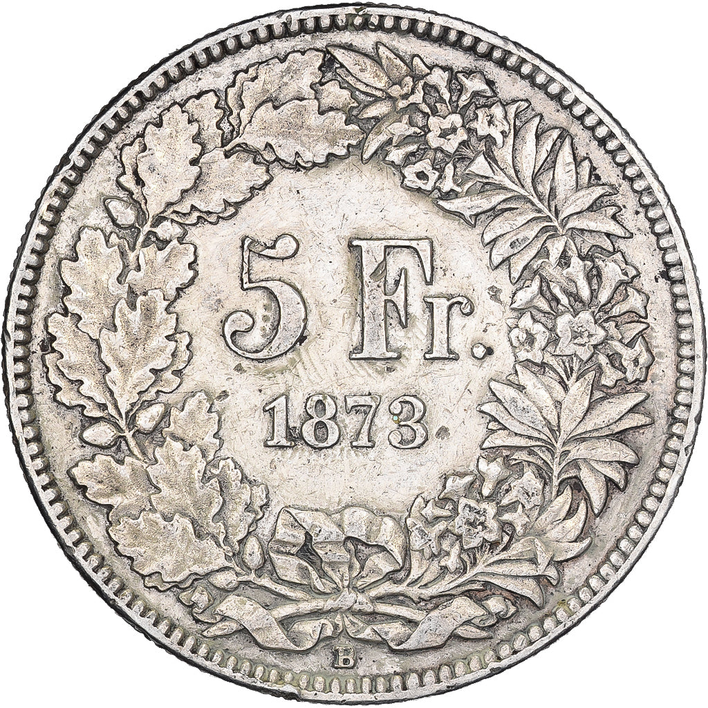 Switzerland, 5 Francs, Helvetia, 1873, Bern, Silver, EF(40-45)