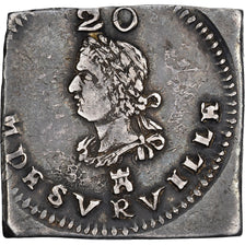 Francia, Louis XIV, 20 Sols, Klippe, n.d. (1709), Tournai, Siege Coinage, Plata