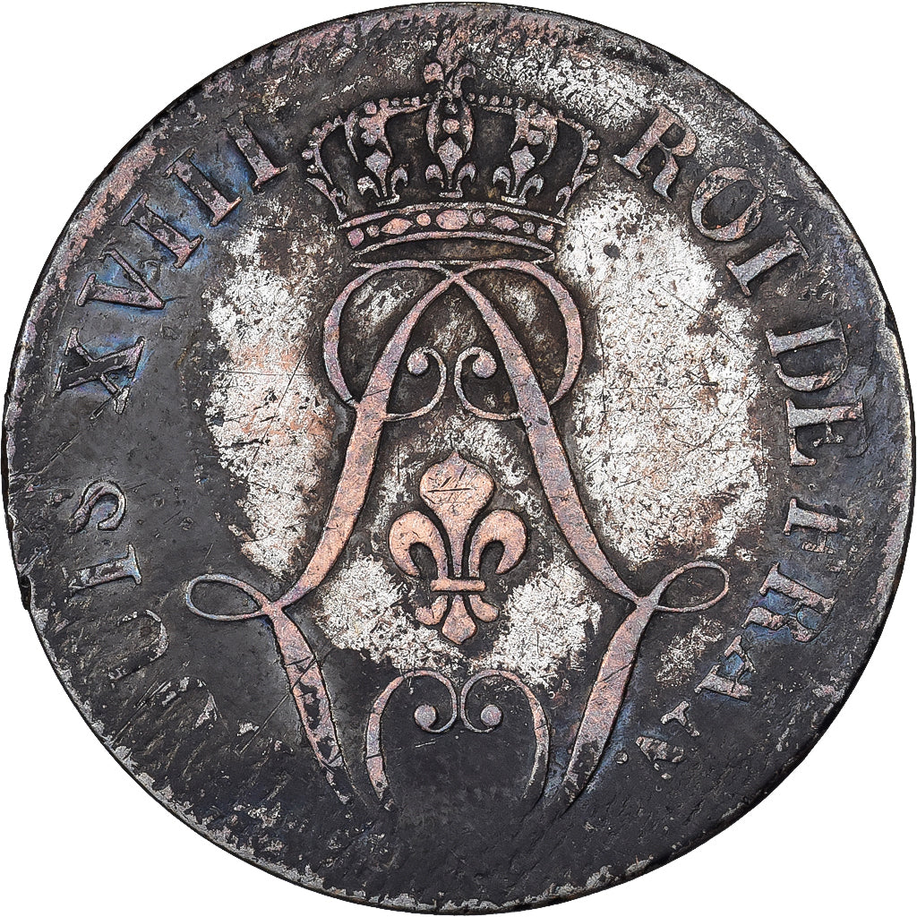 Guinea francese, Louis XVIII, 10 Cent, 1818, Paris, Biglione, BB+