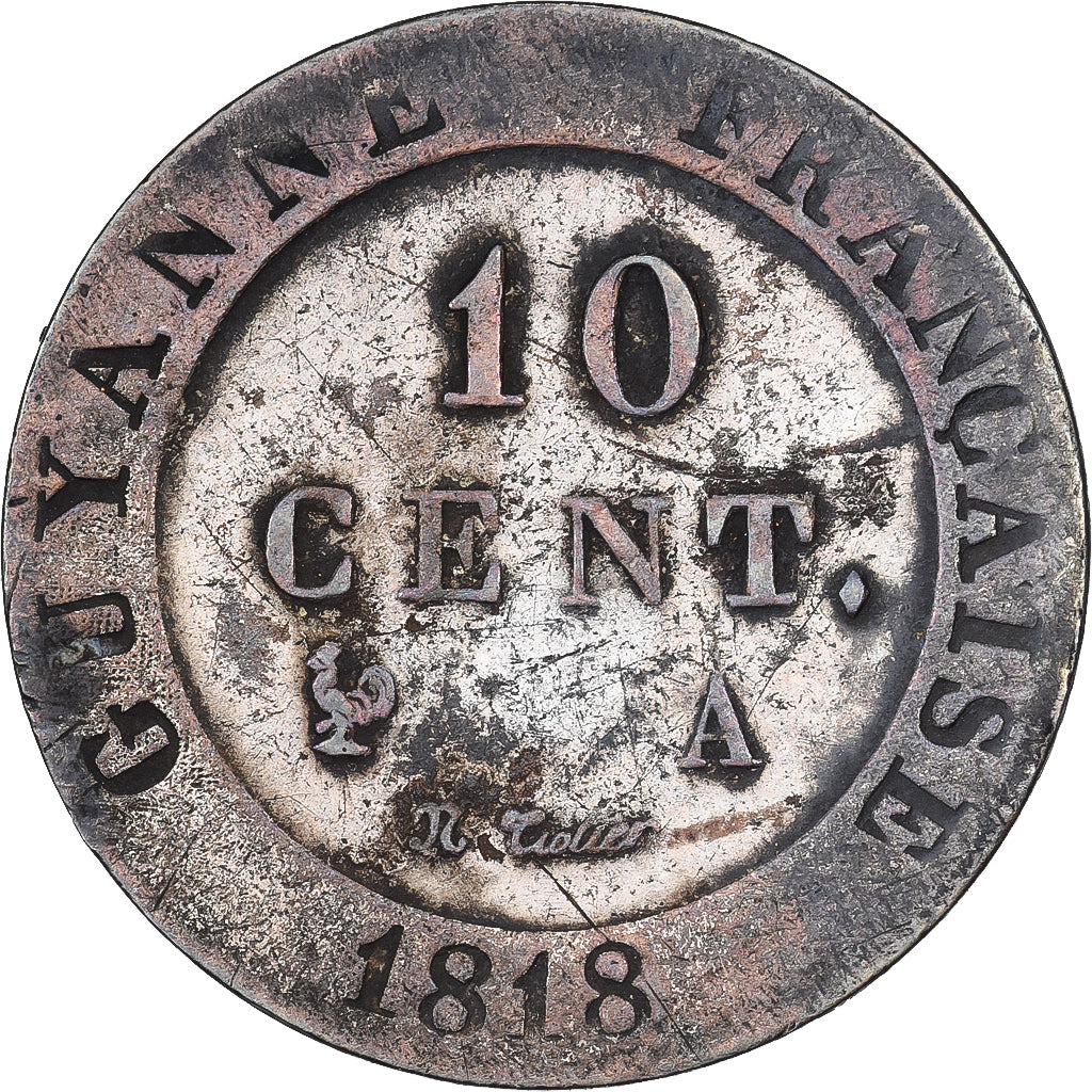 Guinea francese, Louis XVIII, 10 Cent, 1818, Paris, Biglione, BB+