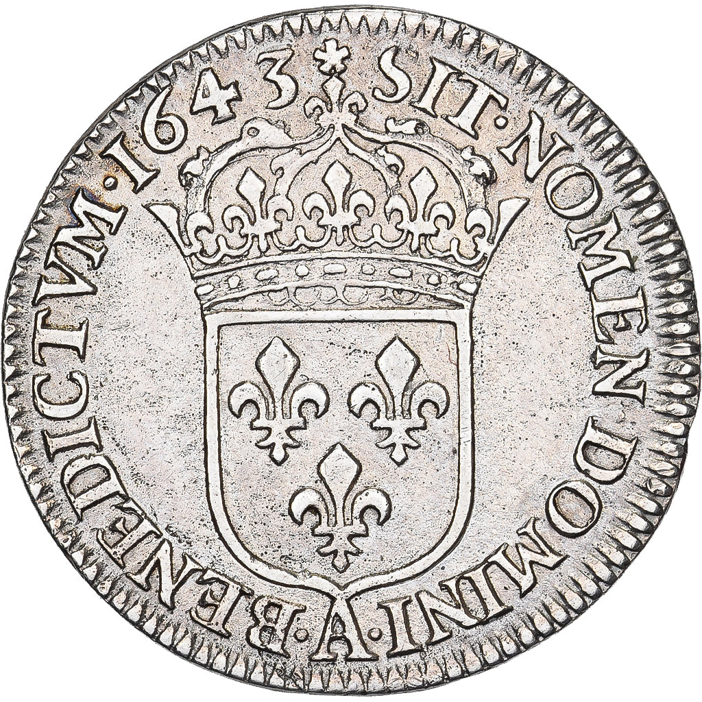 Francja, Louis XIII, 1/12 Ecu, 1643, Paris, rose, Srebro, AU(50-53)