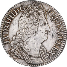 France, Louis XIV, 1/2 Ecu aux trois couronnes, 1710, Paris, Silver, AU(50-53)
