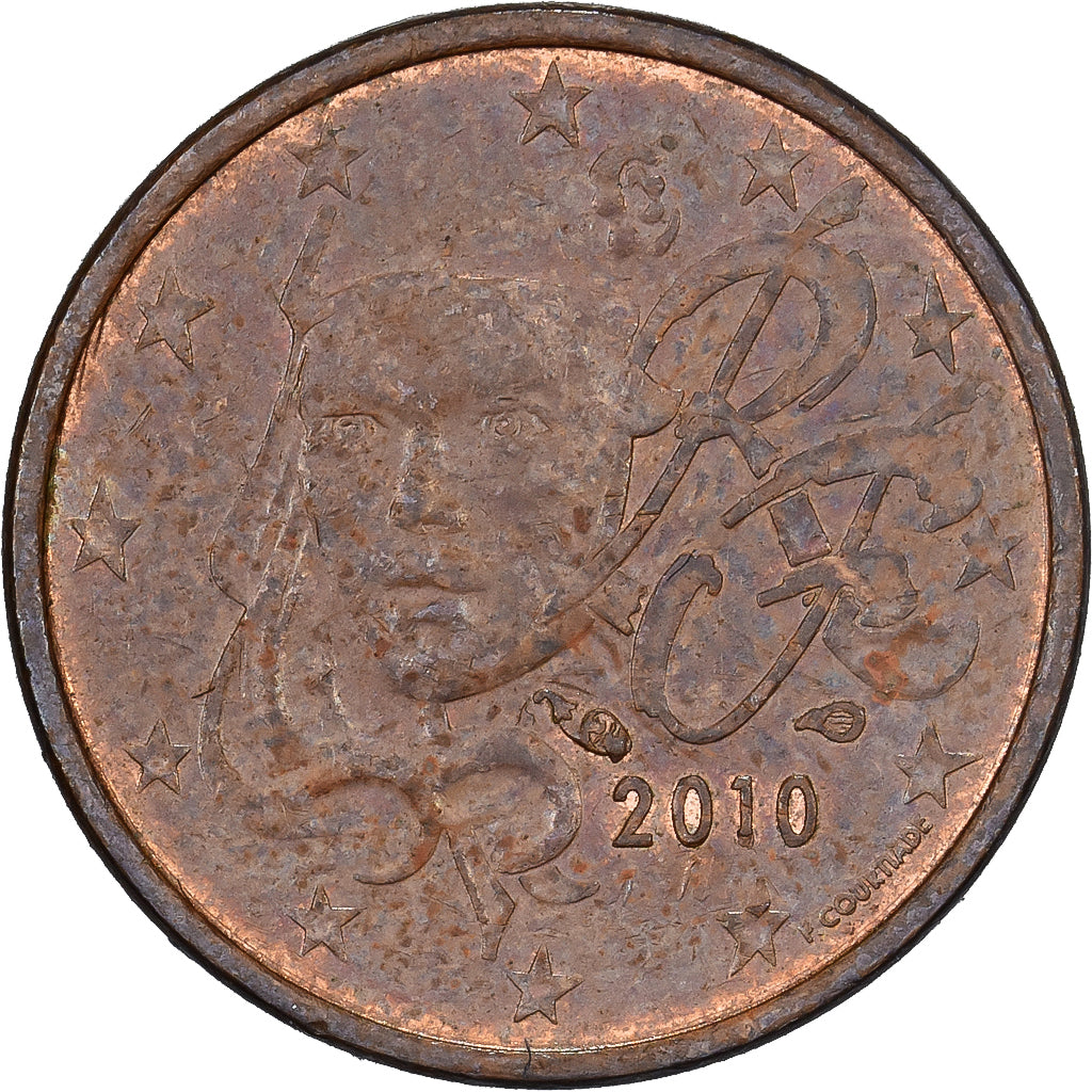 Francja, Euro Cent, Error double observe, 2010, Miedź platerowana stalą