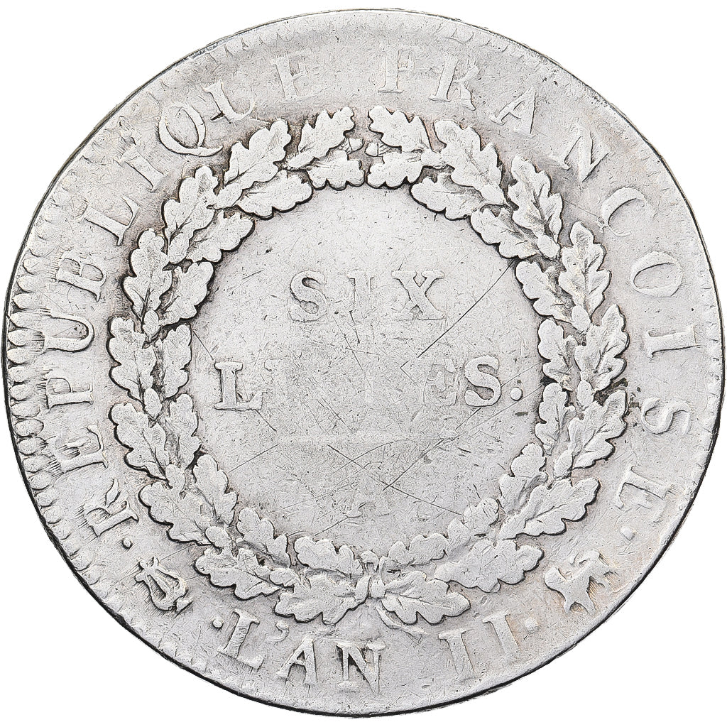 Frankreich, Convention, Ecu de 6 Livres, Génie, 1793 - AN II, Paris, Silber