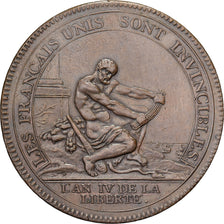 France, Monneron de 5 Sols, Hercule, 1792 / AN 4, Birmingham, Bronze, AU(55-58)