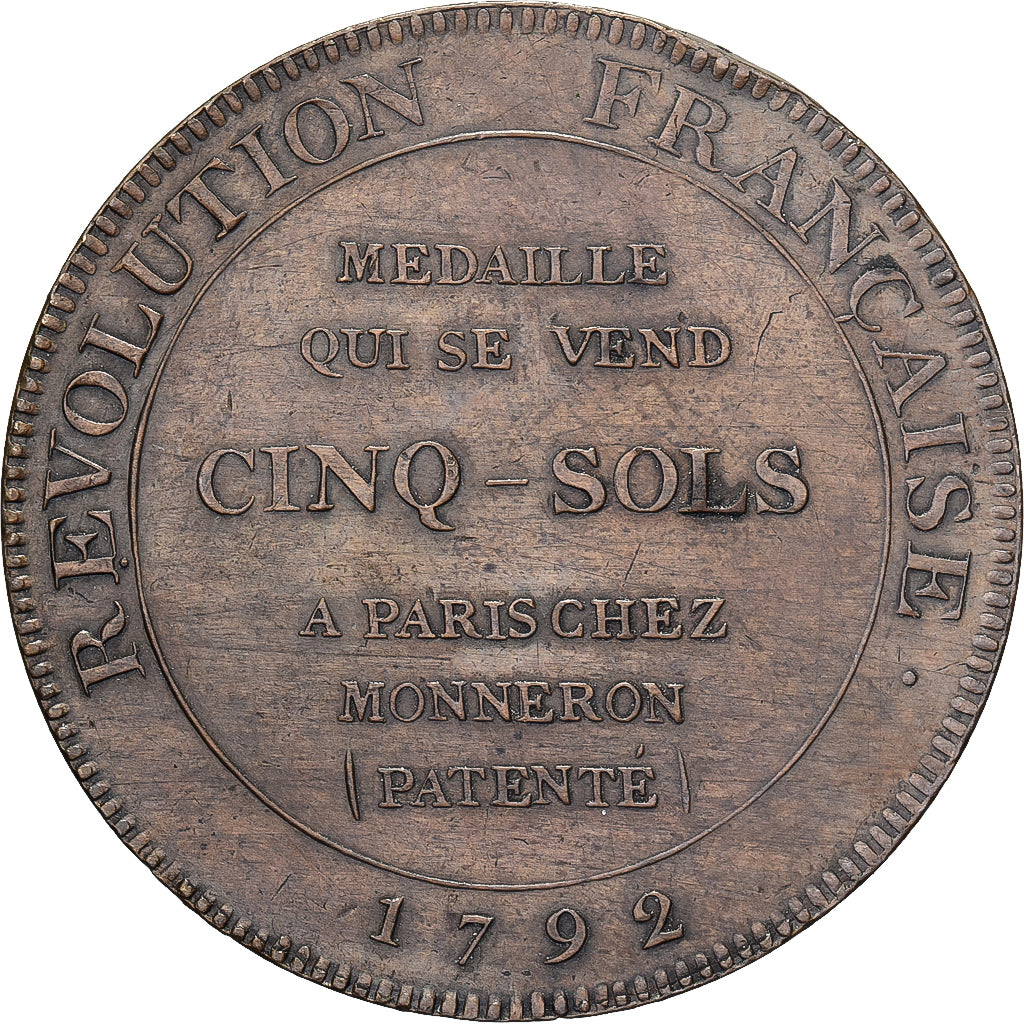 Frankreich, Monneron de 5 Sols, Hercule, 1792 / AN 4, Birmingham, Bronze, VZ