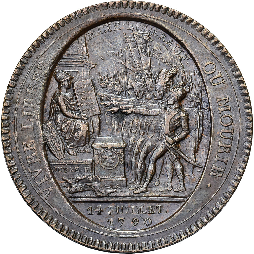 Frankreich, Monneron de 5 Sols, Au serment, 1792 / AN 4, Birmingham, Bronze, SS+