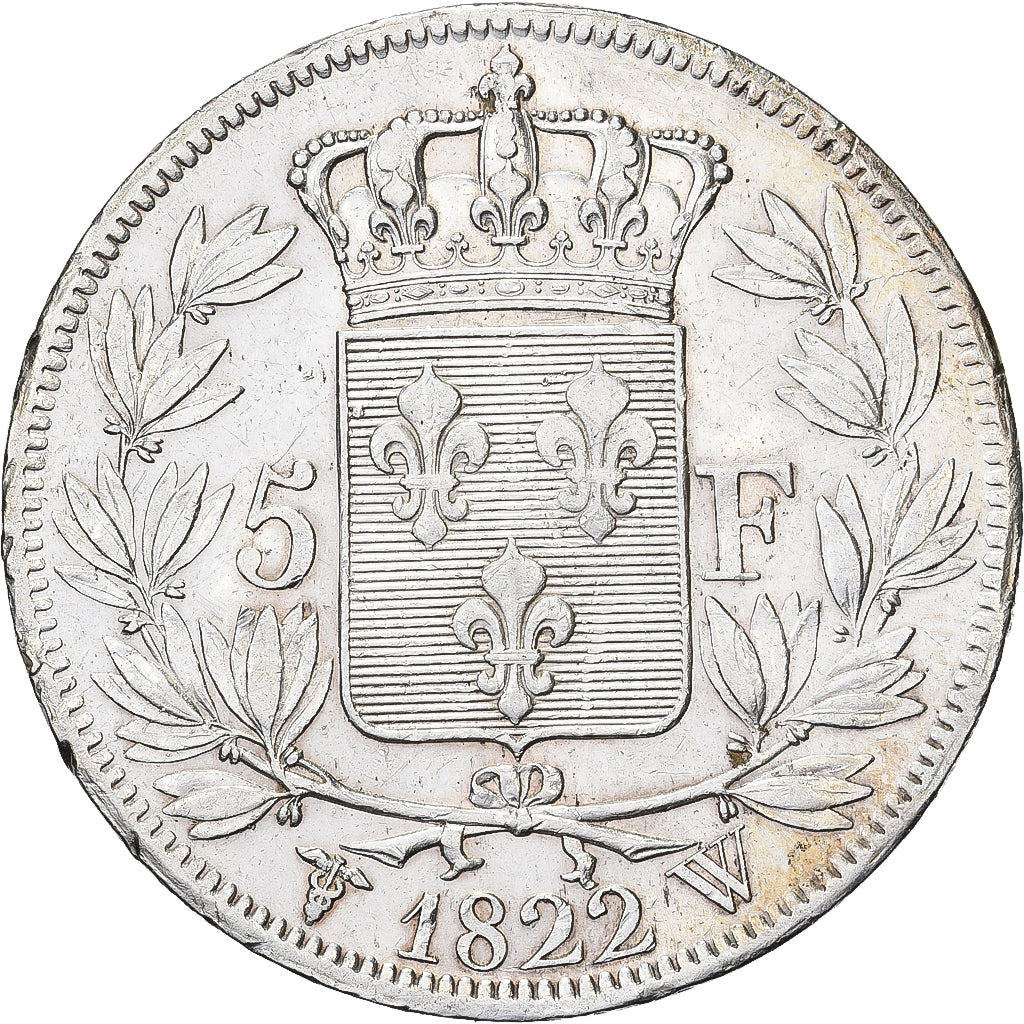 Francia, Louis XVIII, 5 Francs, 1822, Lille, Argento, BB+, Gadoury:614