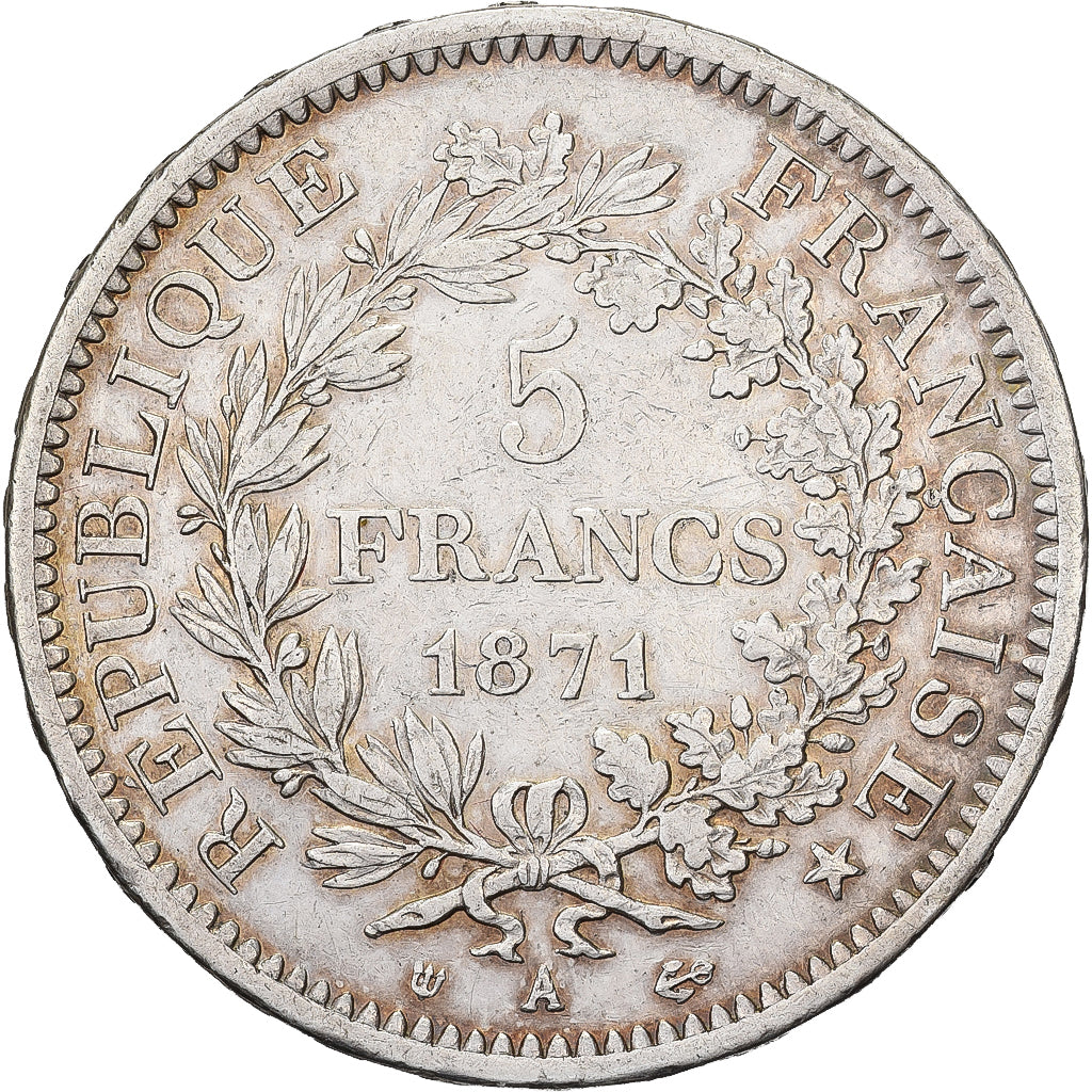 France, 5 Francs, Hercule, Camélinat, 1871, Paris, Silver, EF(40-45)