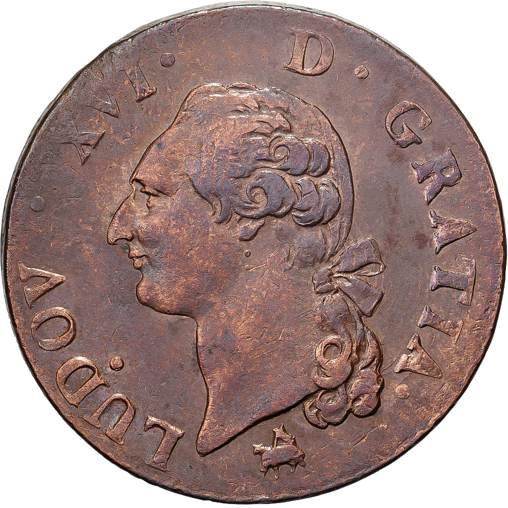 France, Louis XVI, Sol, 1791, Rouen, Cuivre, TTB, Gadoury:350