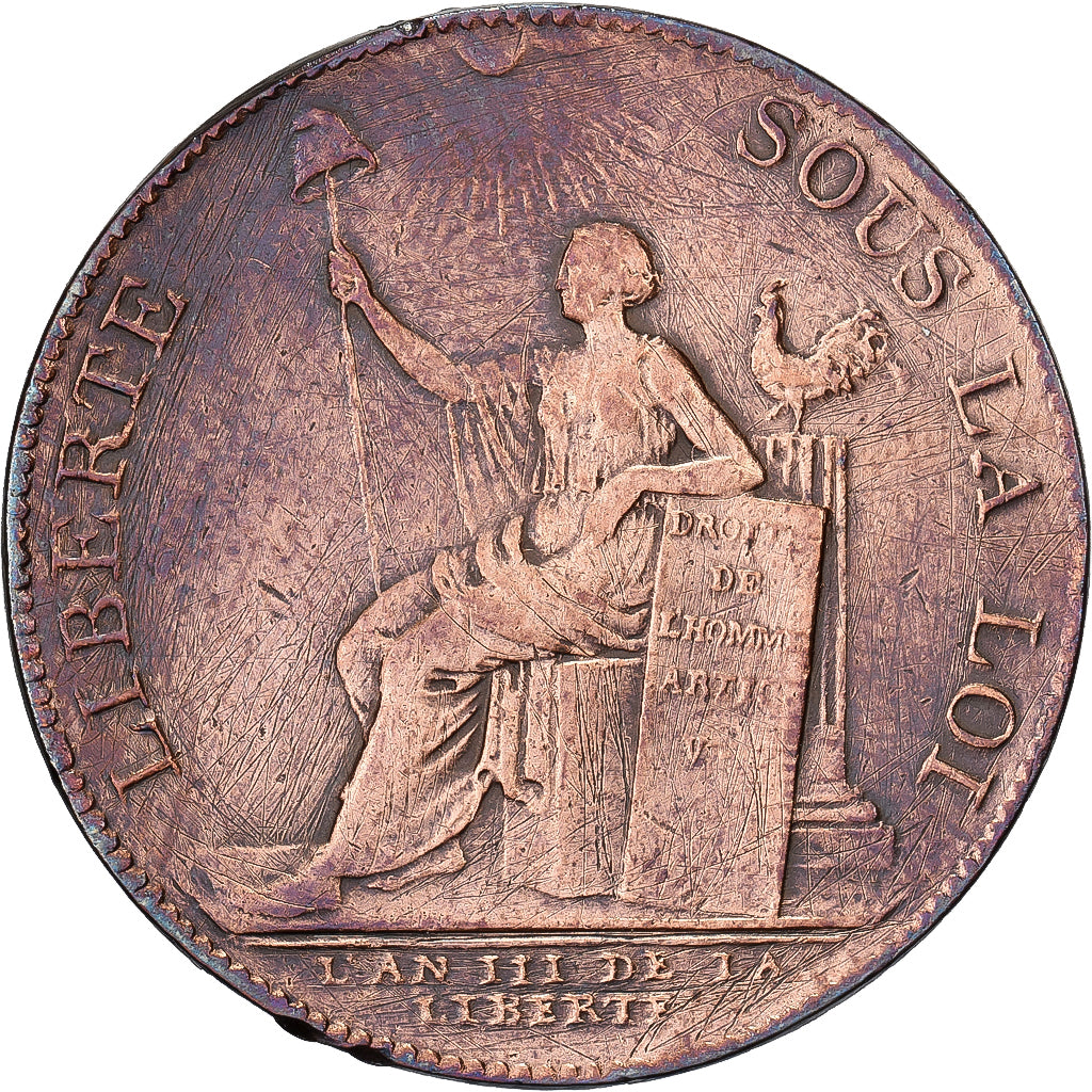 Frankreich, Monneron de 2 Sols, Liberté, 1791 / AN 3, Birmingham, Kupfer, S+