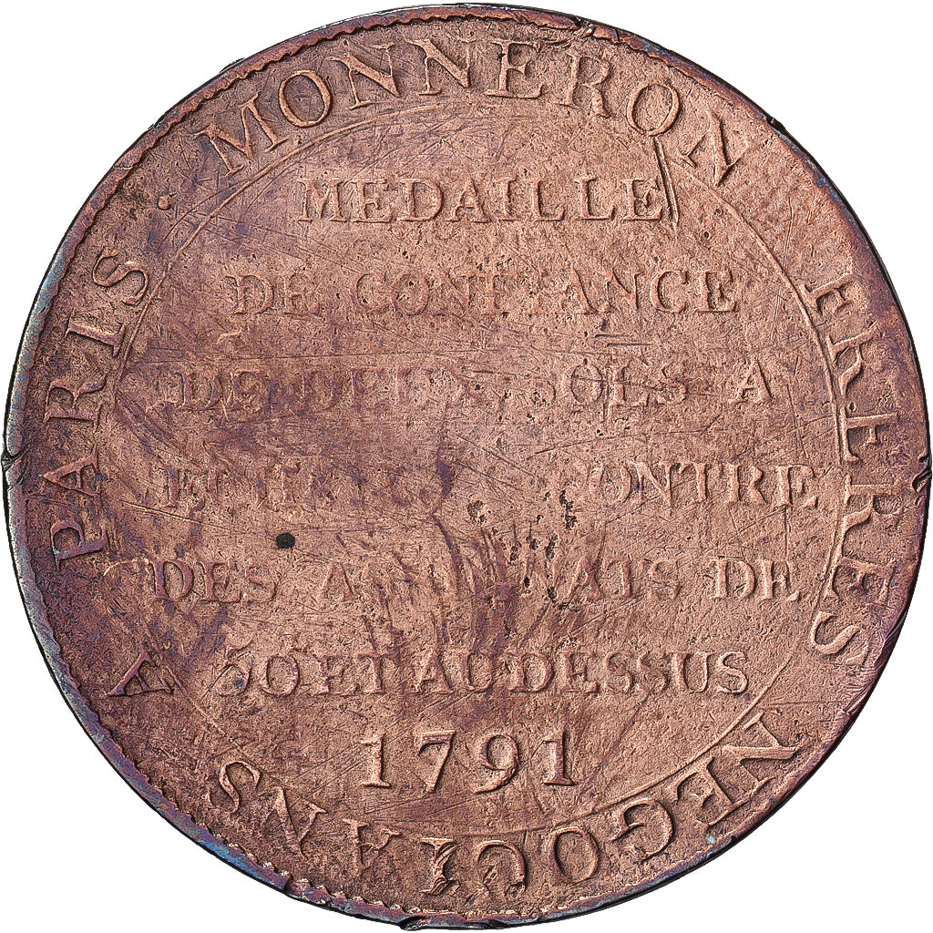 Frankreich, Monneron de 2 Sols, Liberté, 1791 / AN 3, Birmingham, Kupfer, S+